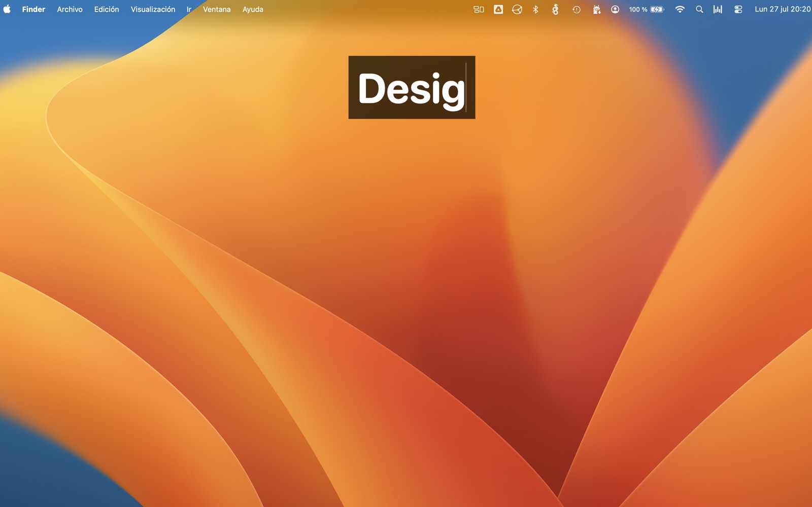 Editing a desktop label in place, with the text cursor visible